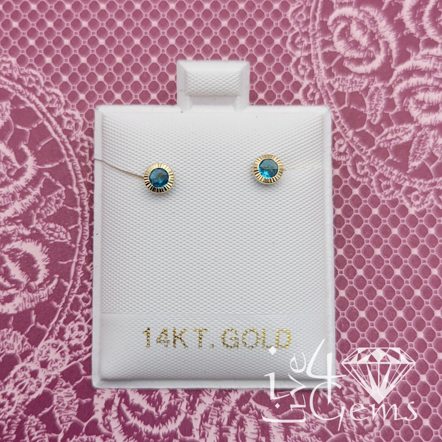 14kt Diamond Cut Bezel Stud , Color: Blue