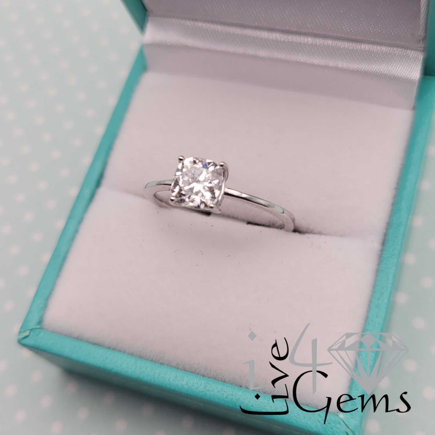 Silver Moissanite Cushion Cut- 1ctw
