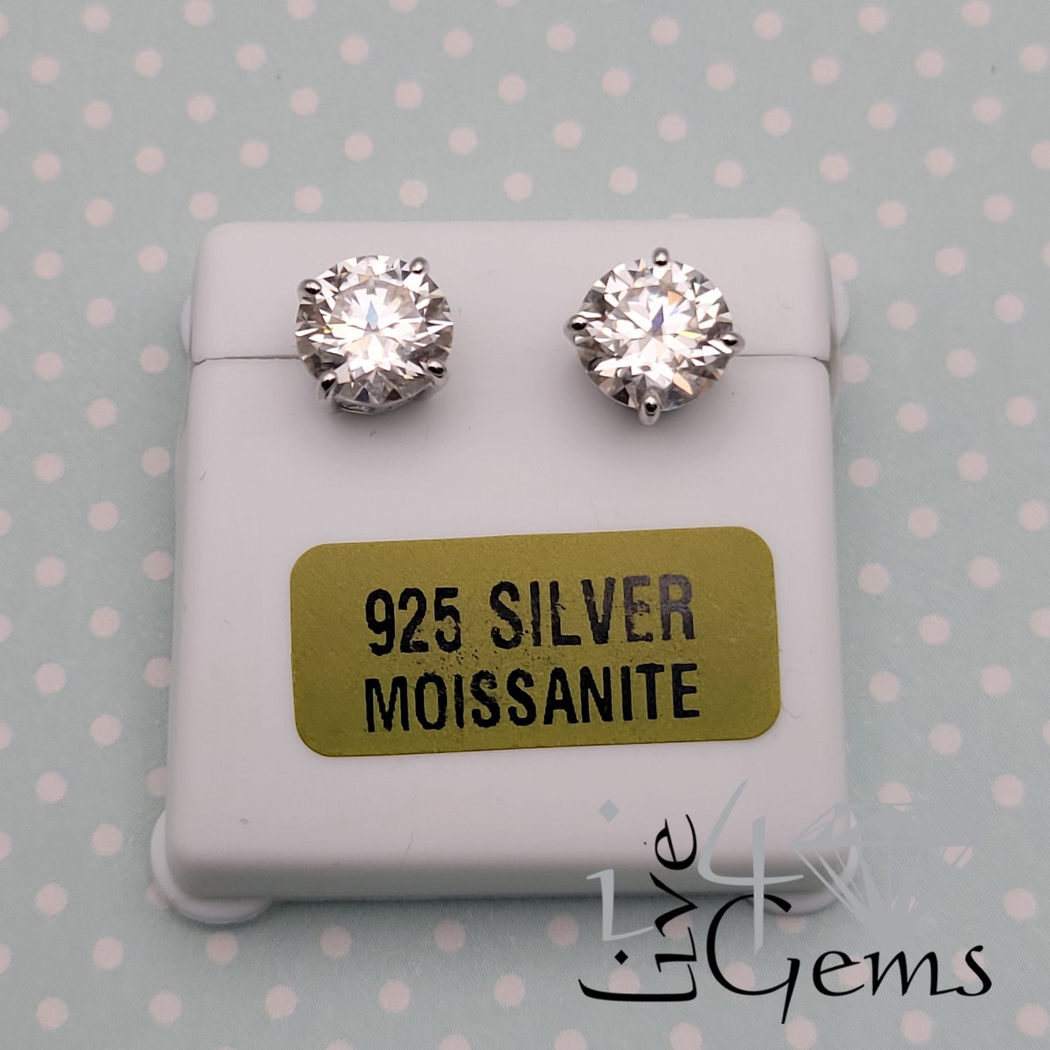 Silver Moissanite Stud- 4ct 8mm 4 prong