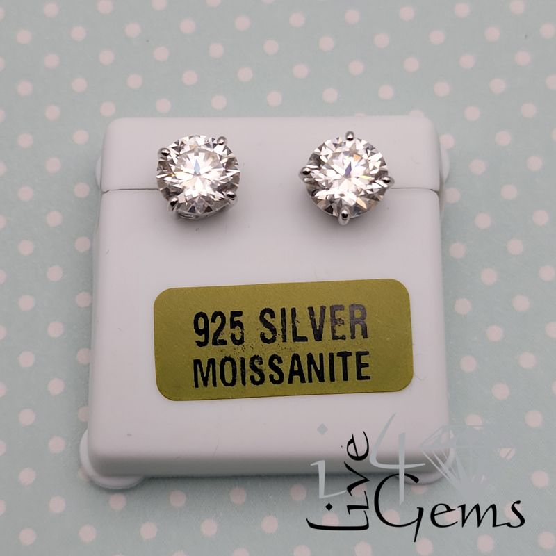 Silver Moissanite Stud- 4ct 8mm 4 prong