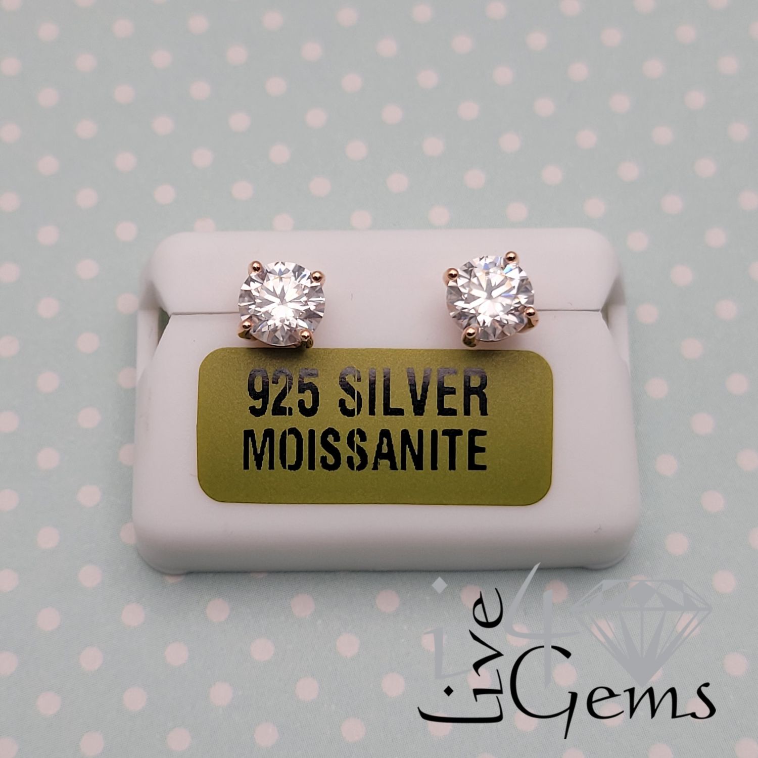 Silver Moissanite Stud- 2ct RG Plated 6.5mm 4 prong