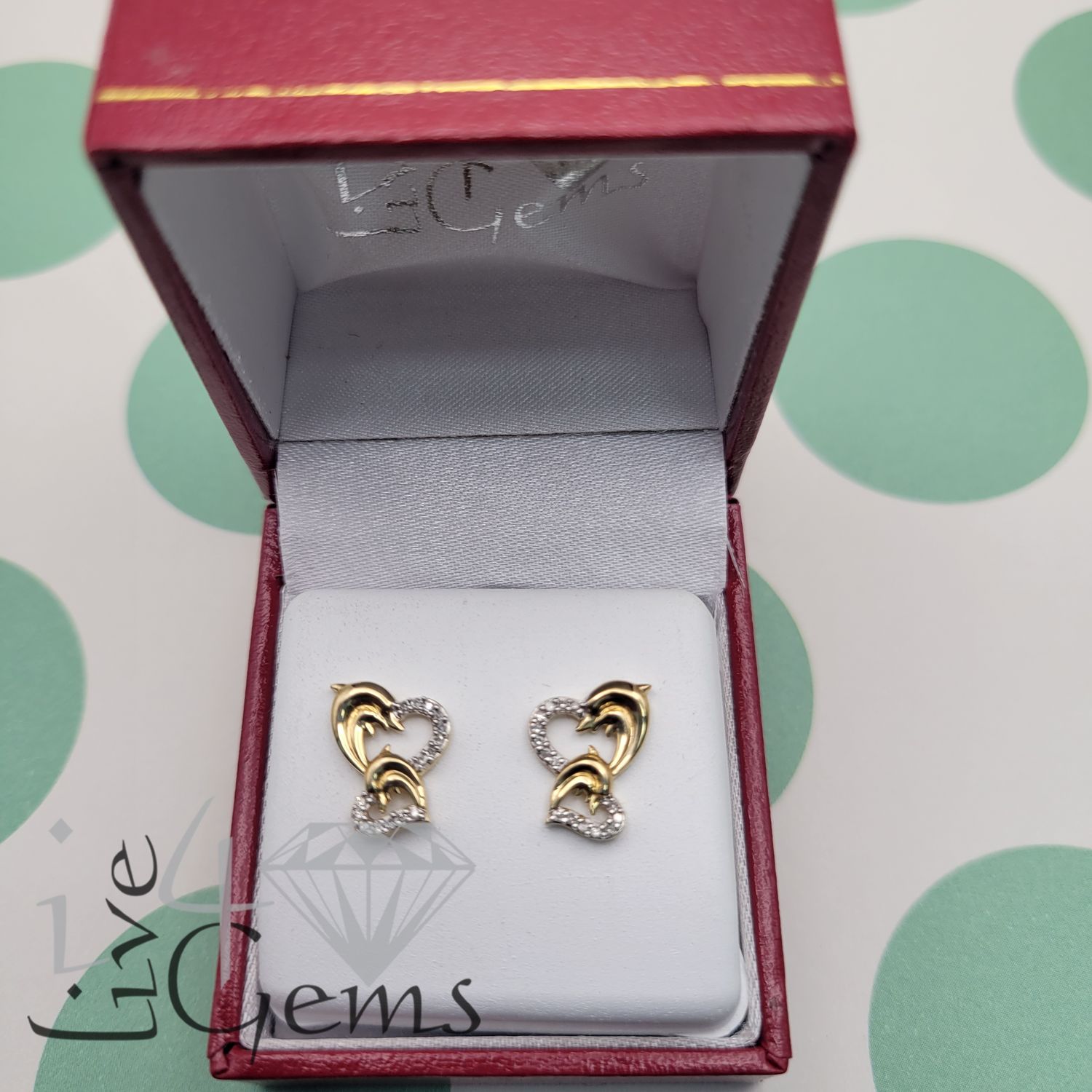 1/10ctw Diamond Dolphin Heart 10kt Stud