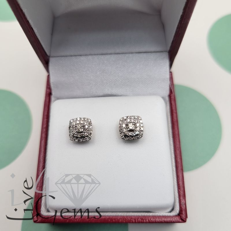 10kt 1/3ctw Dia Cushion Halo Earring