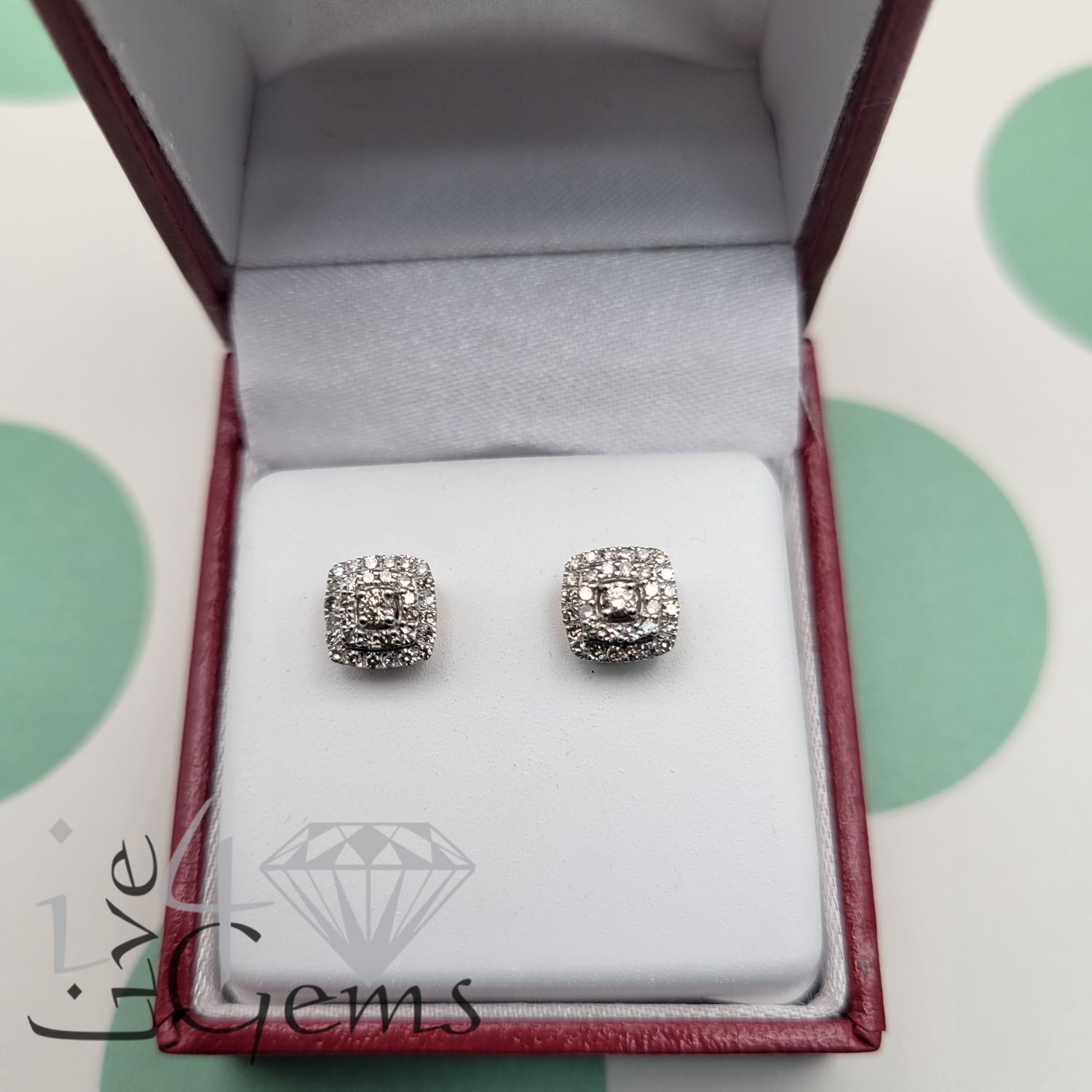 10kt 1/3ctw Dia Cushion Halo Earring