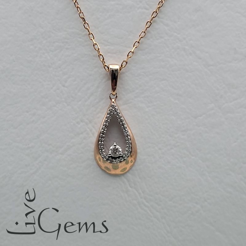 1/10ctw Tear Drop Rose Gold Pendant/Chain