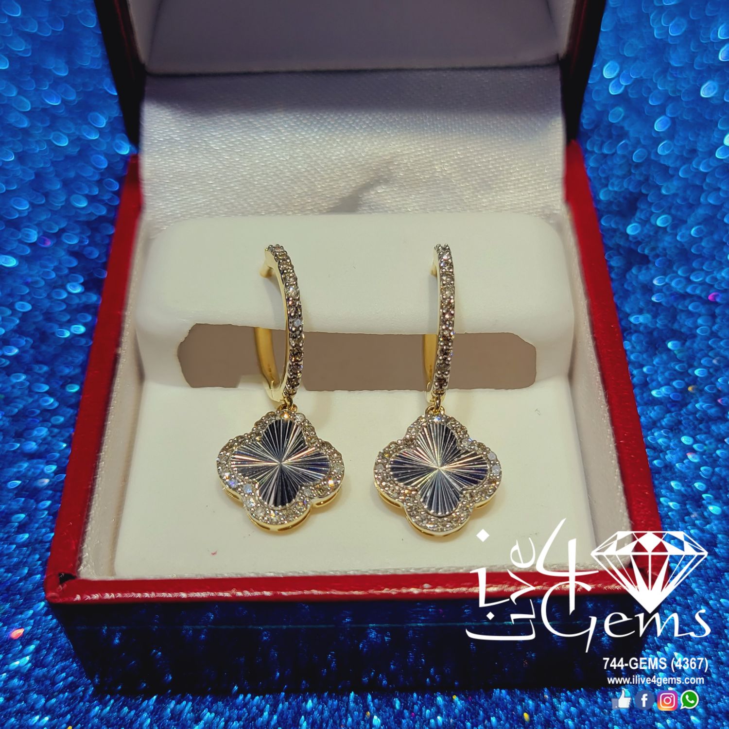 3/8ctw Dia 10kty Dangling Clover Earring