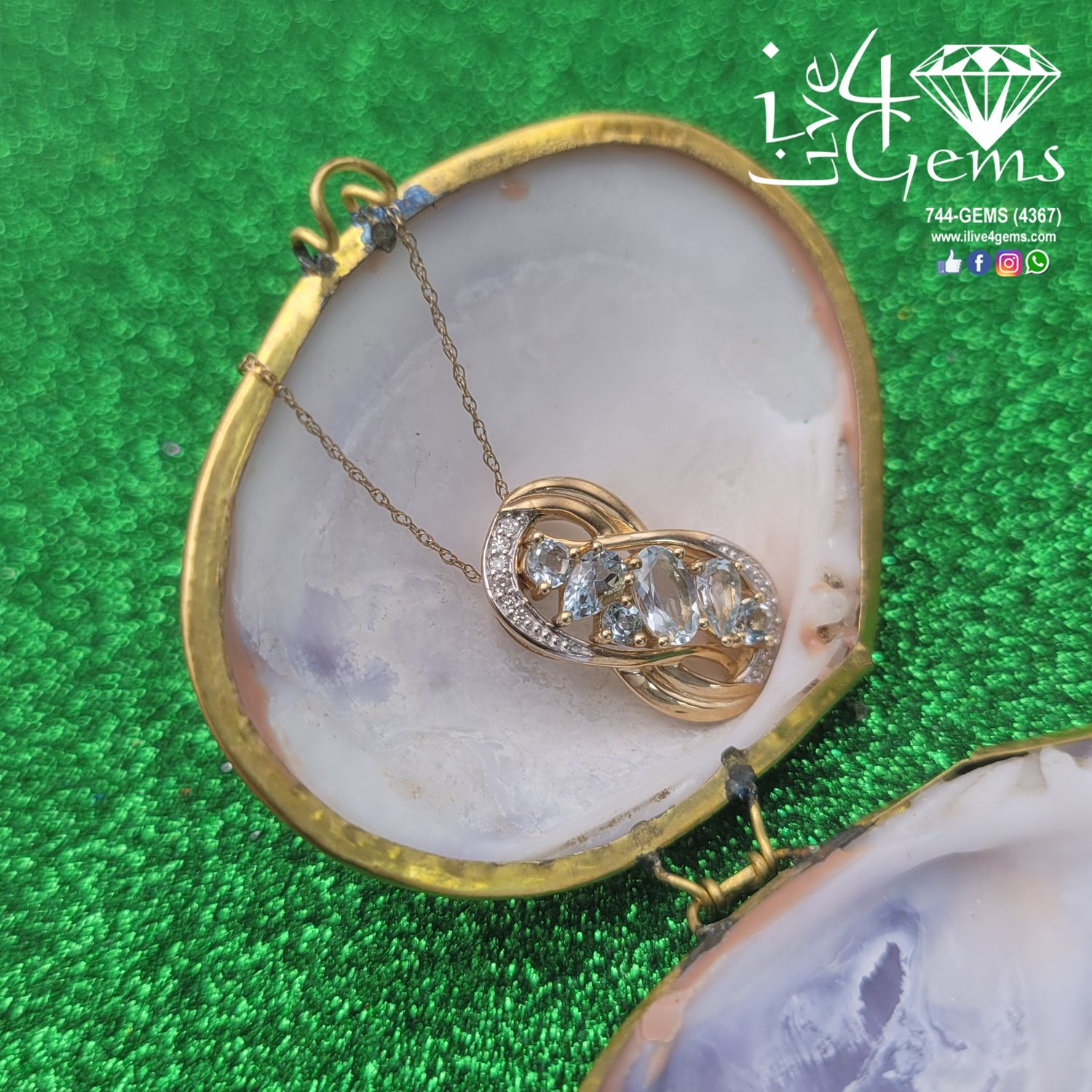 10kt 0.05ctw Diamond Aquamarine Infinity Pendant w Chain