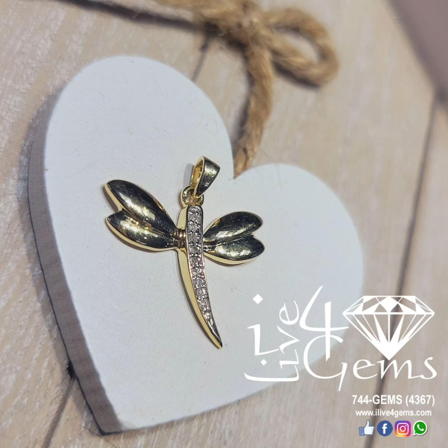 0.03ct Diamond 10kty Dragon Fly Pendant