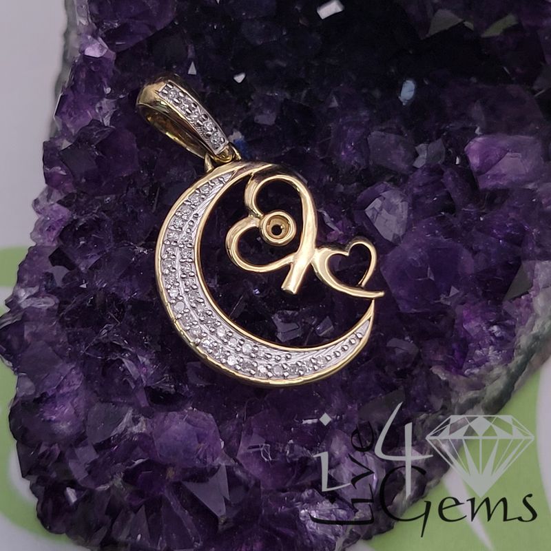 1/10ctw Dia Moon Crescent and Heart 10kty Pendant