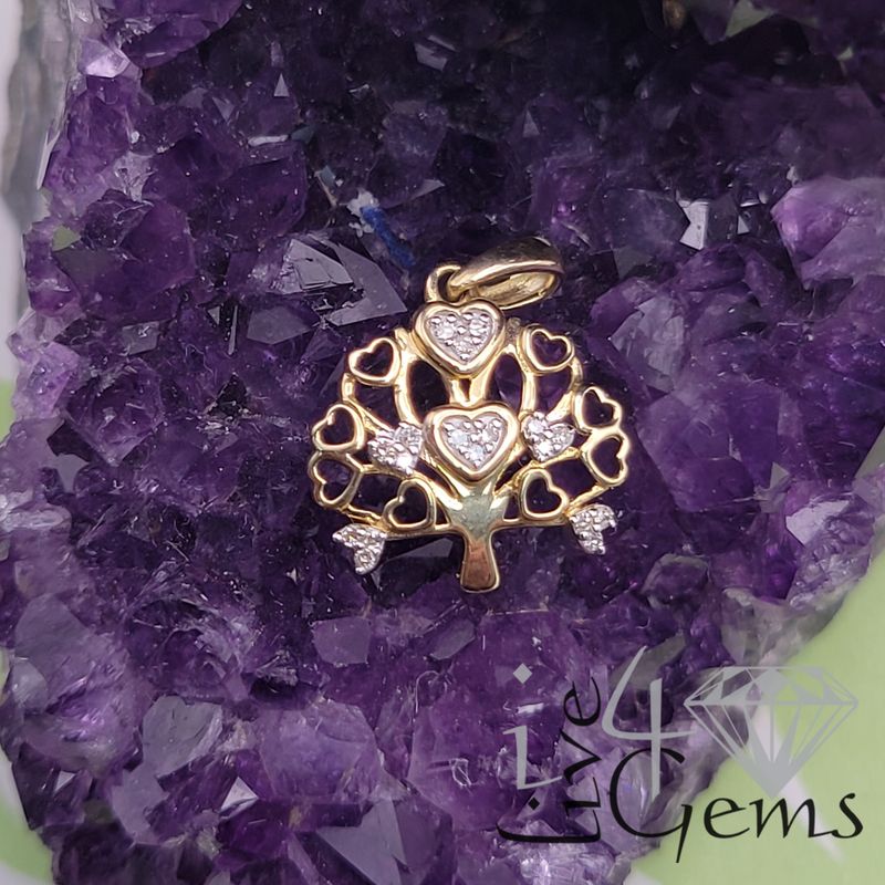 10kt 1/20ctw Dia Tree of Life Heart Pendant