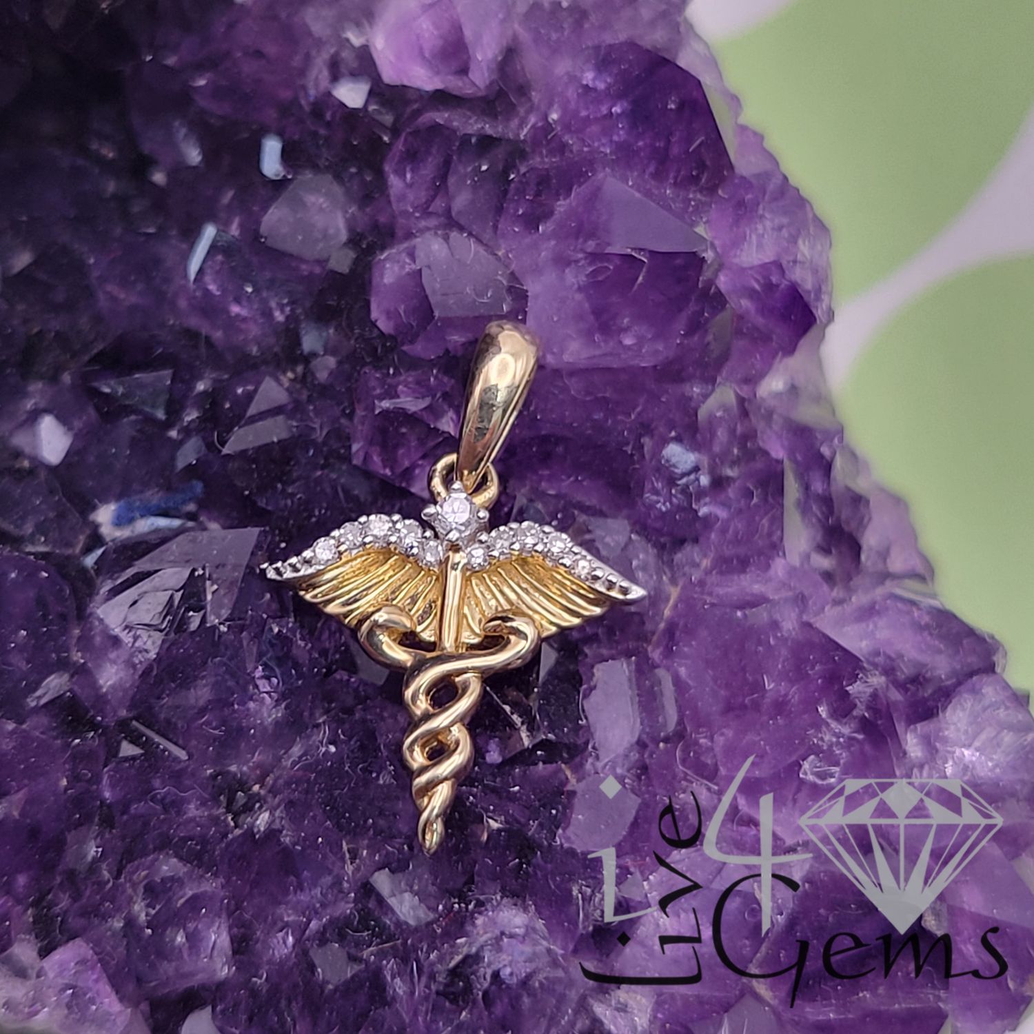 10kt 1/20ctw Dia Medical Symbol Caduceus Pendant