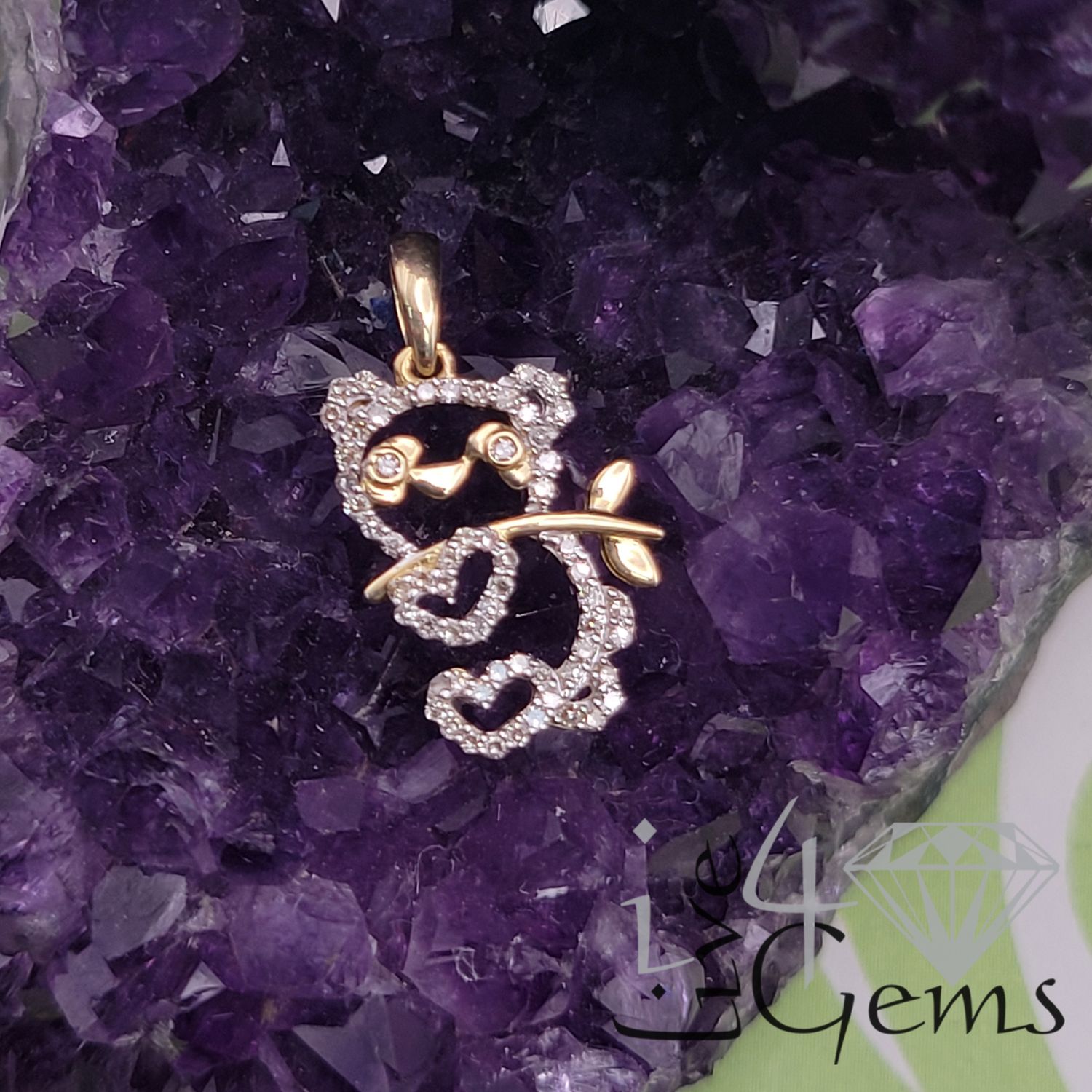 1/6ctw Diamond 10kty Panda Pendant