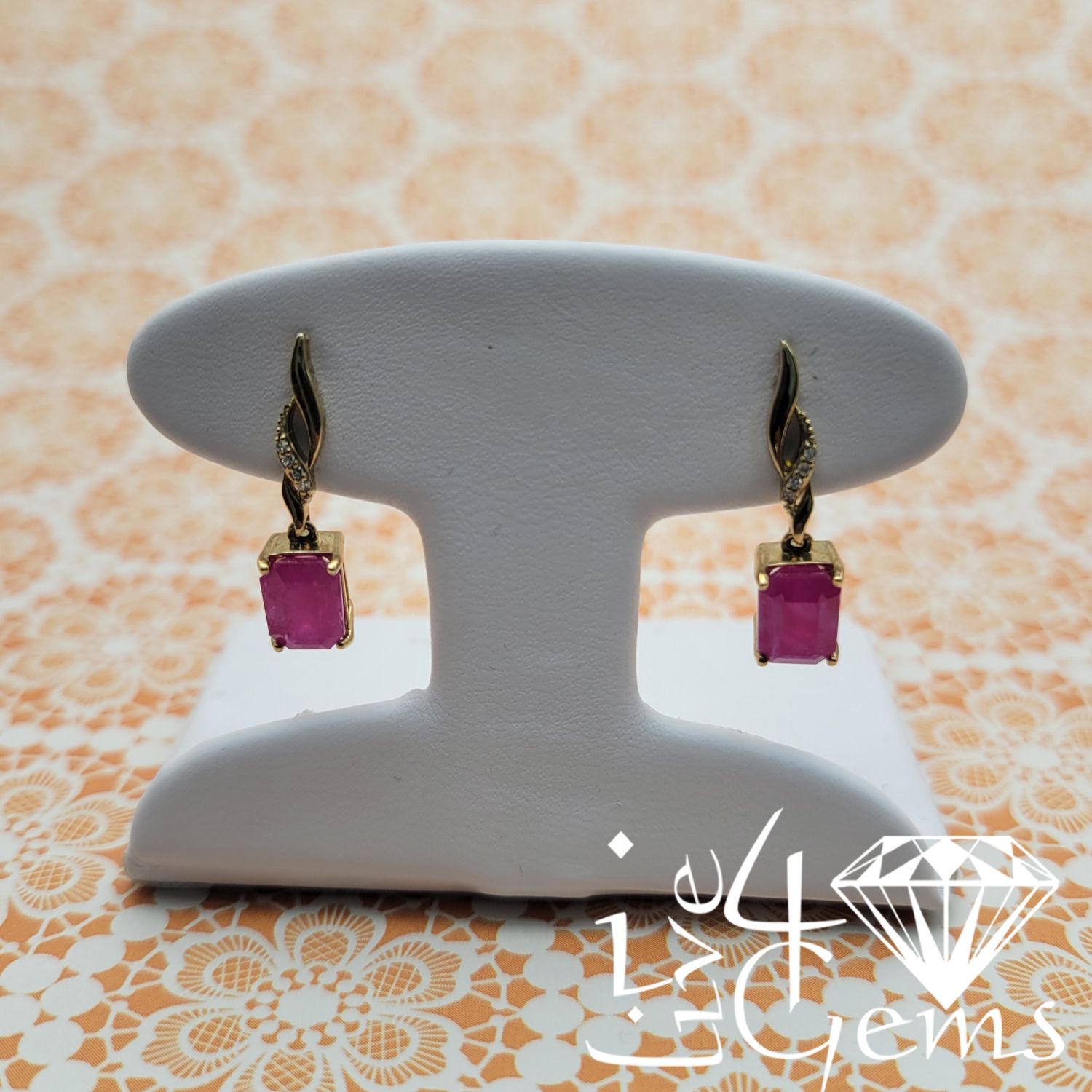 10kty Ruby/0.07ctw Dia Princess Cut Earring