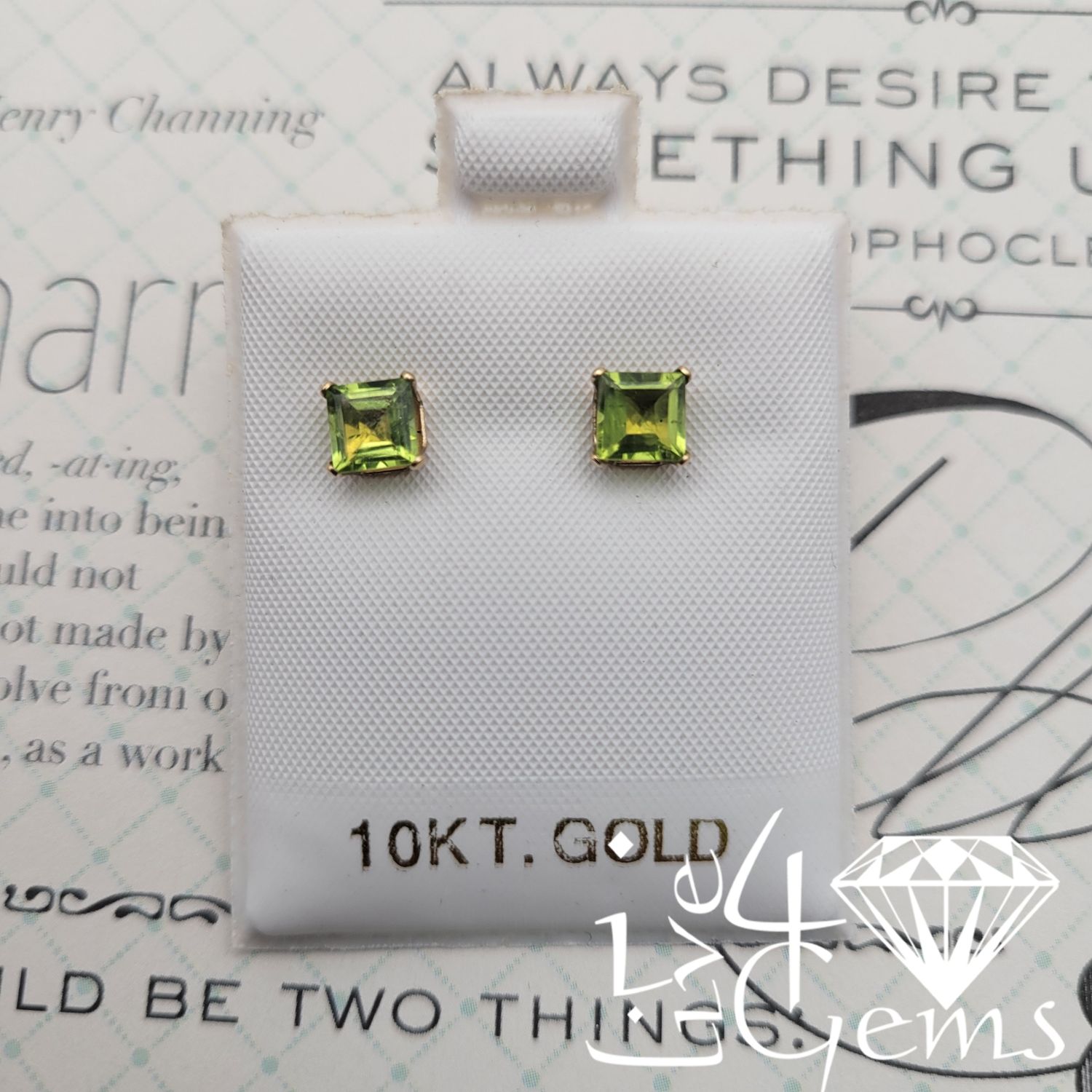 10kt Peridot 5x5mm 1.53ct Square Stud