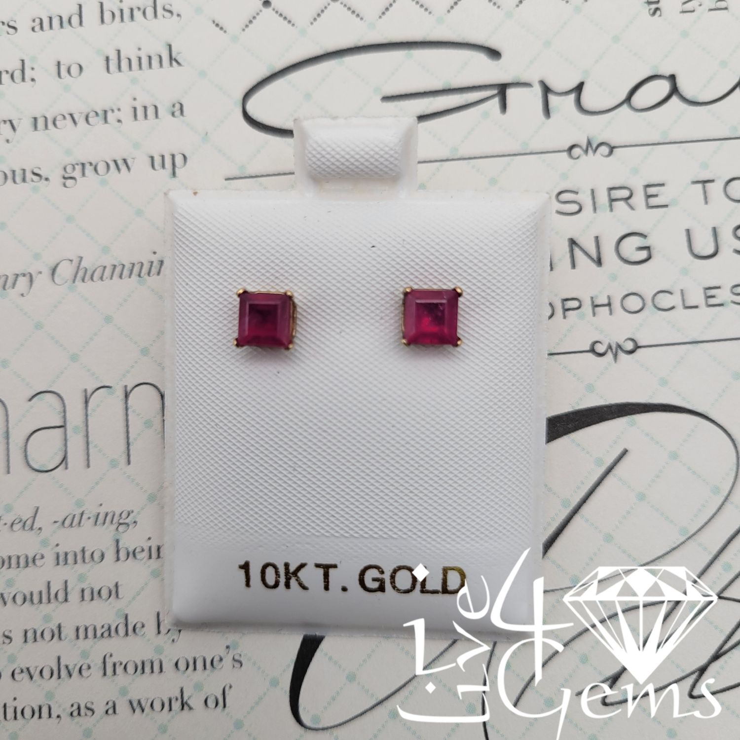 10kt Ruby 5x5mm1.8ct Square Stud