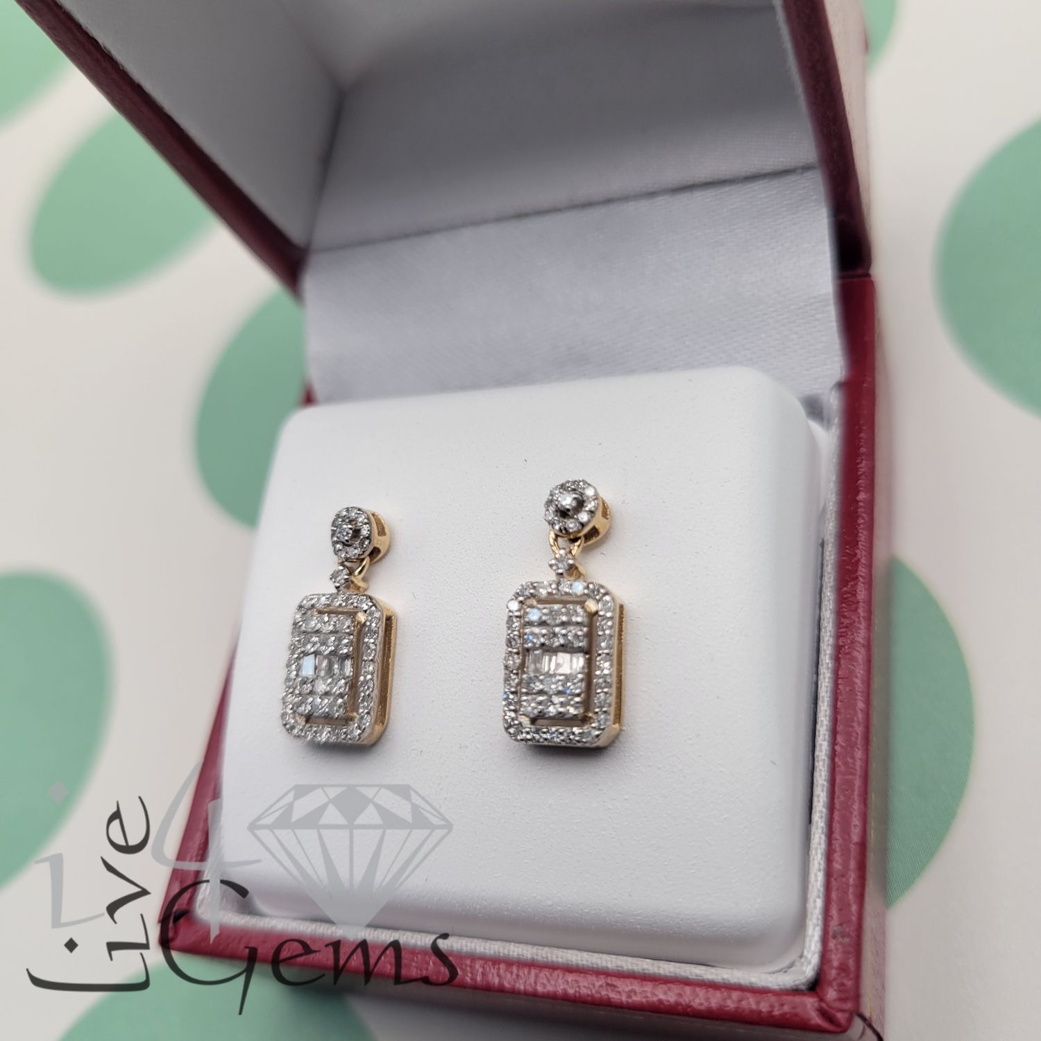 10kty 1/2ctw Emerald Cut Dangling Earring