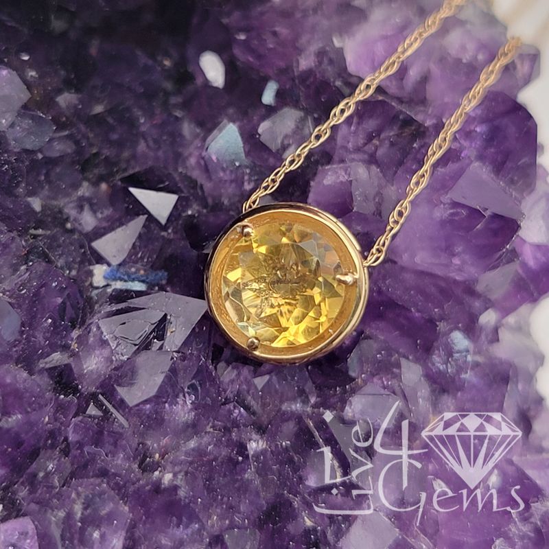 10kt Dia Round Bezel Pendant/Chain, Gemstone: Citrine