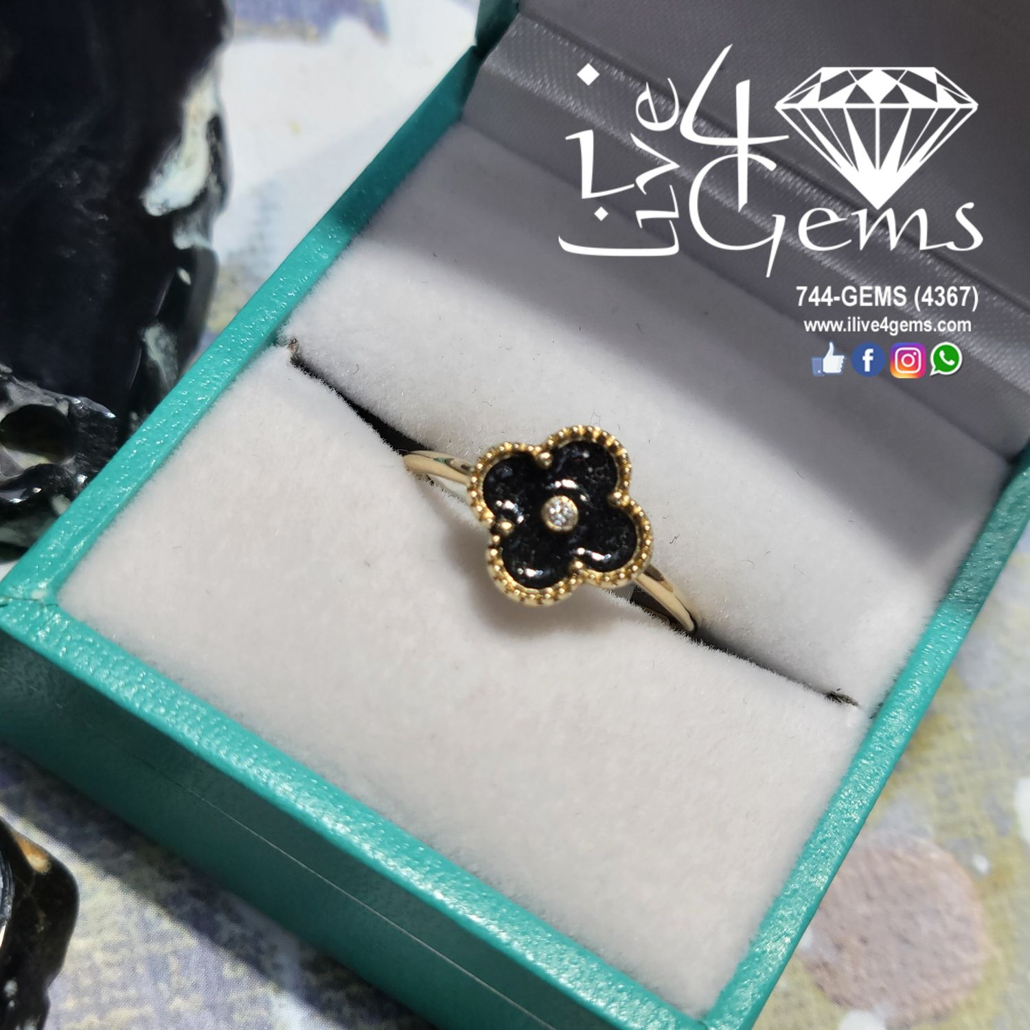 0.012ctw Dia 20kty Black Clover Ring