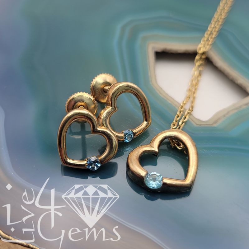 10kt Blue Topaz Heart Stud w Chain and Pendant