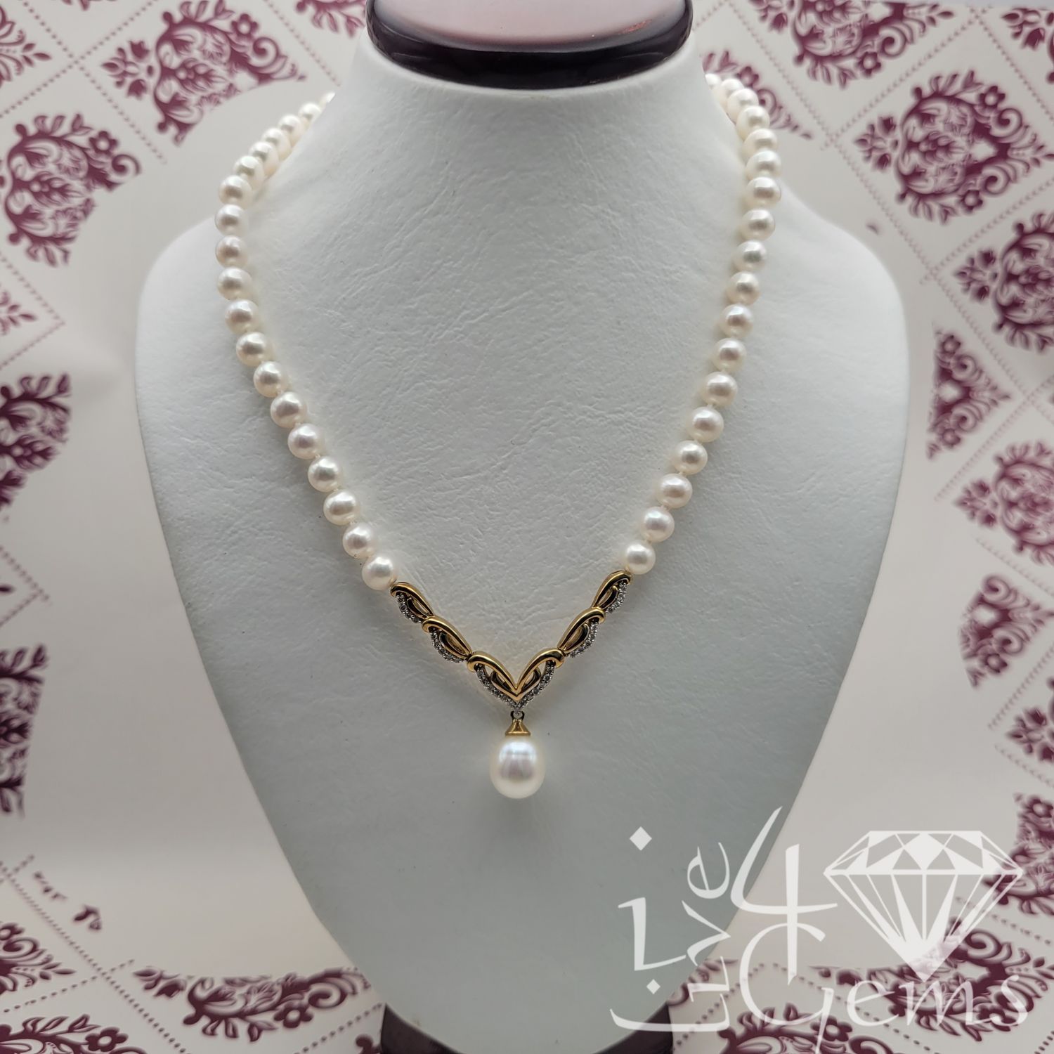 10kty 0.25ctw Dia and Pearl Necklace