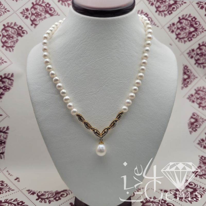 10kty 0.25ctw Dia and Pearl Necklace