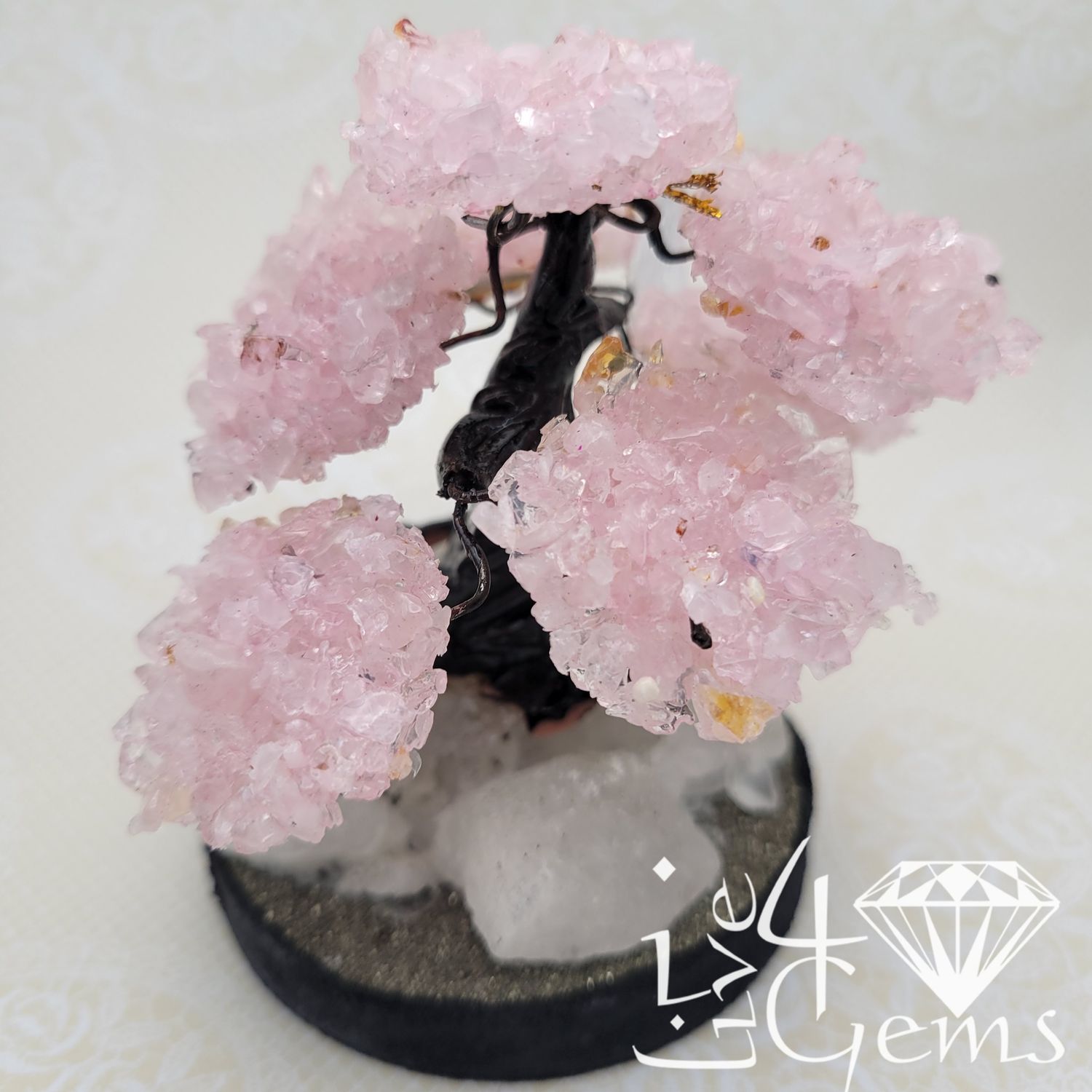 Gemstone Bonsai Tree Rose Quartz Large w Clear Quartz