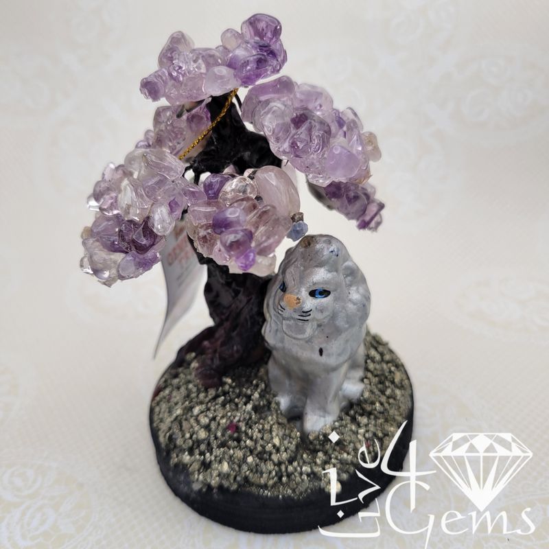 Gemstone Bonsai Tree Amethyst w Lion
