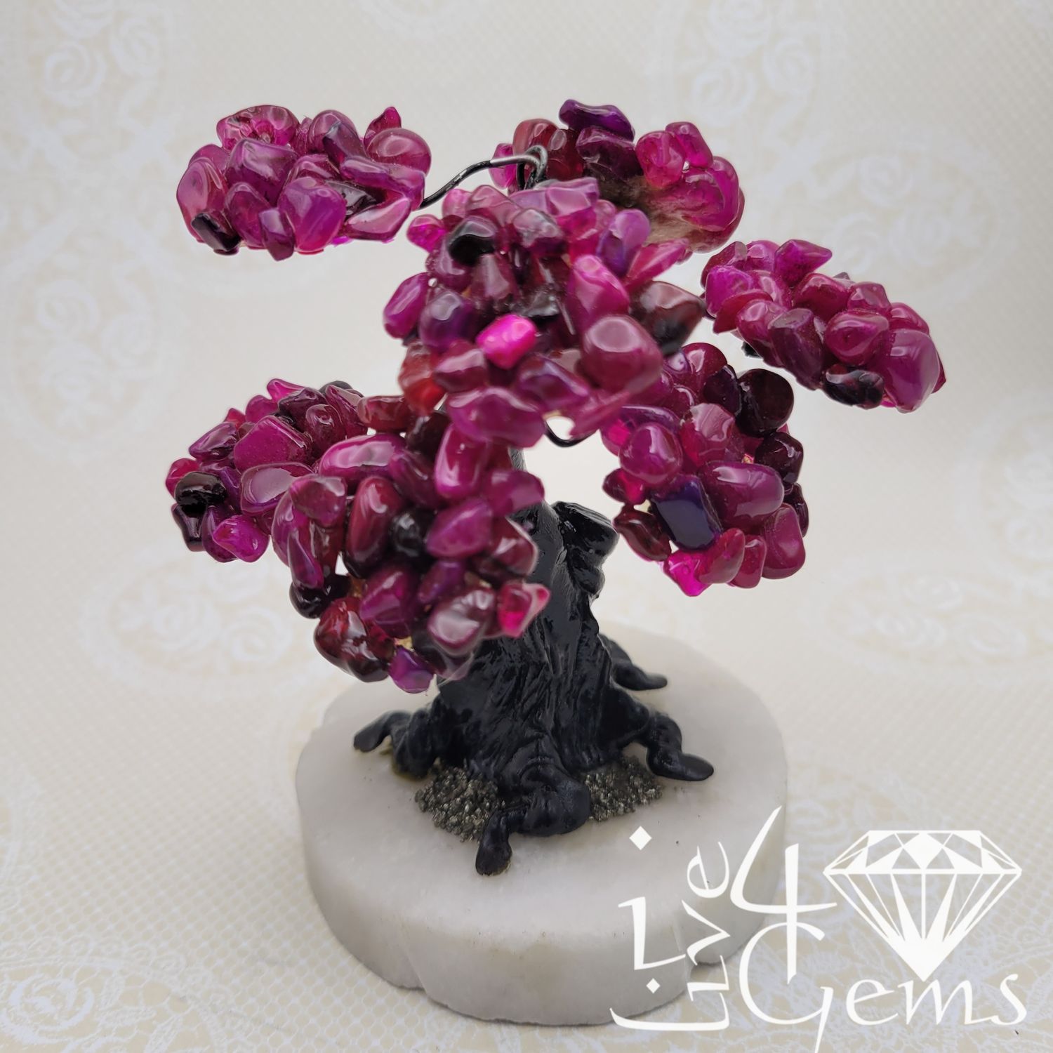 Gemstone Bonsai Tree Fuchsia Agate Round