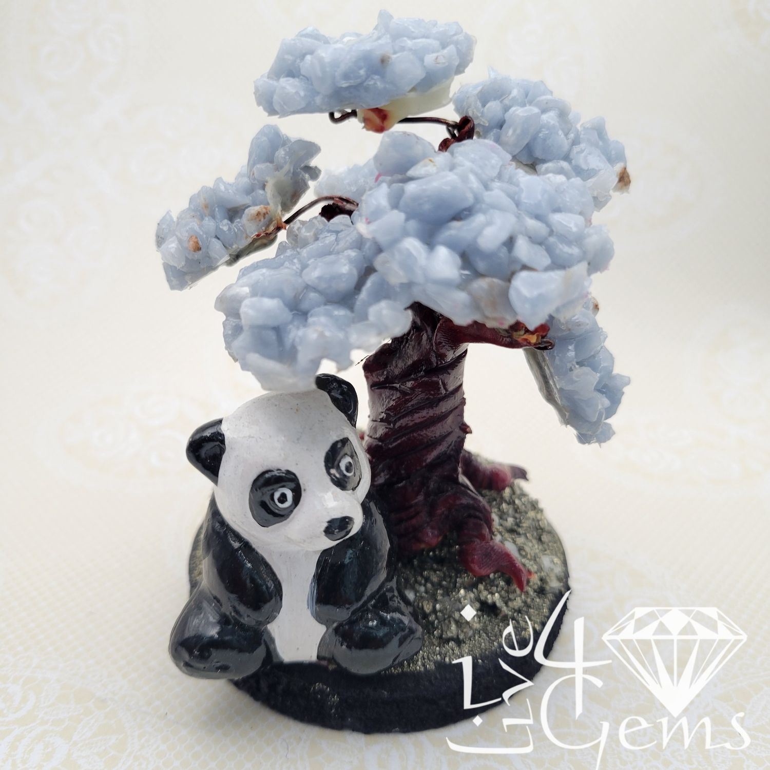 Gemstone Bonsai Tree  Angelite w Panda