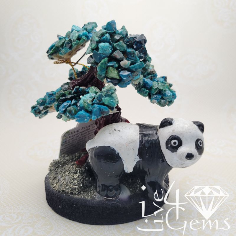 Gemstone Bonsai Tree  Chrysocolla w Panda