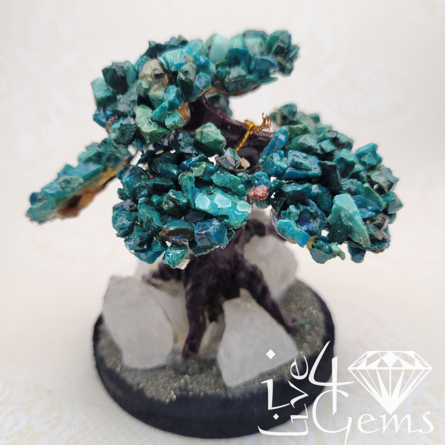 Gemstone Bonsai Tree  Chrysocolla w Clear Quartz