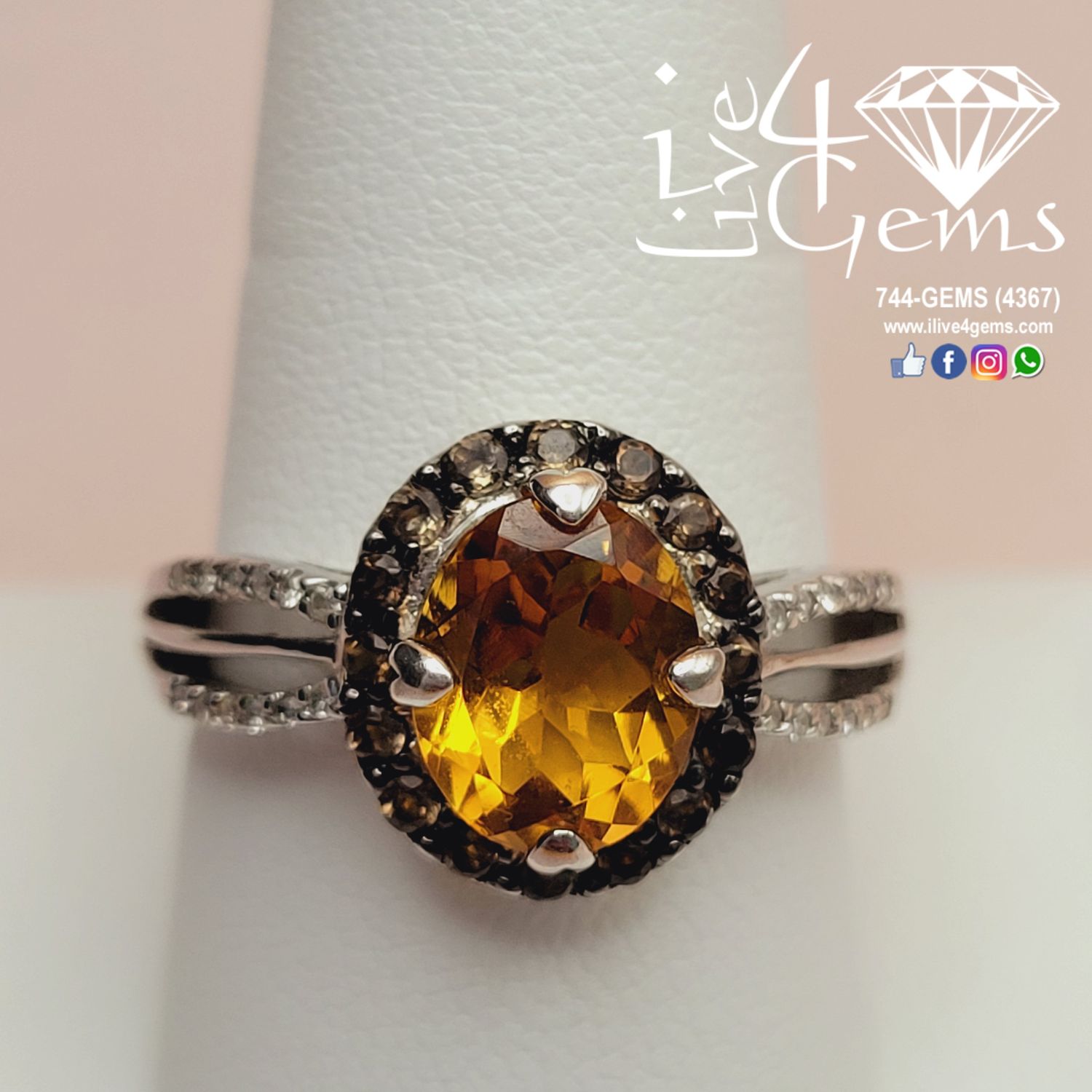 14ktw Citrine Smoky Quartz w Diamonds Ring