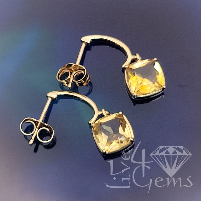 10kty Cushion Cut Citrine Hanging Earring