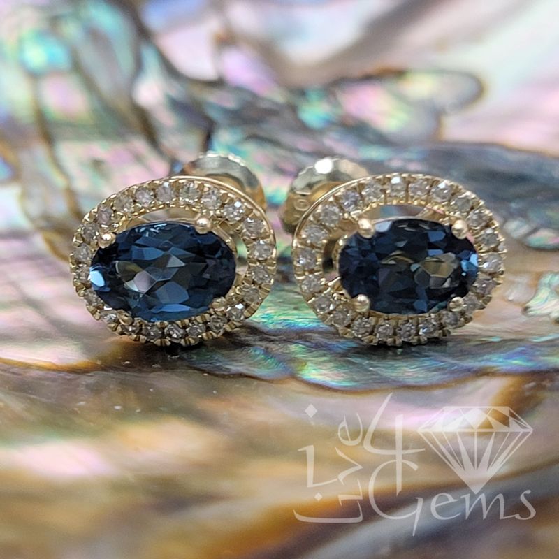 10kty 0.15ctw Dia Halo London Blue Topaz Stud