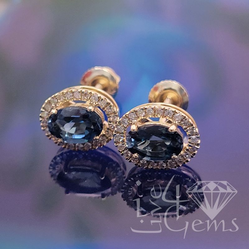 10kty 0.15ctw Diamond Halo and London Blue Topaz Stud
