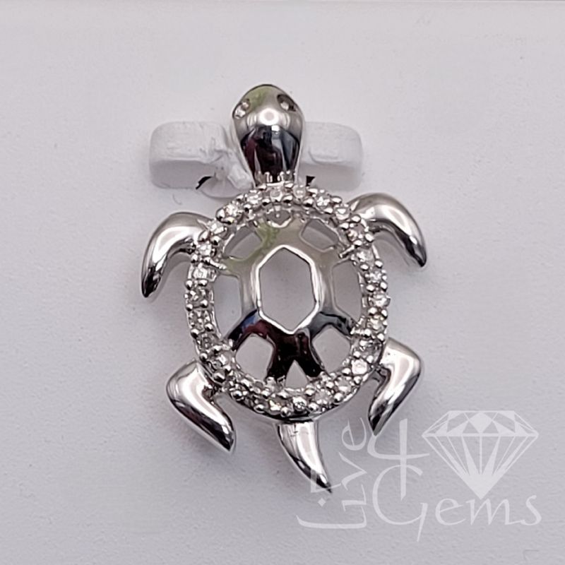 Silver 1/12ctw Dia Turtle Pendant