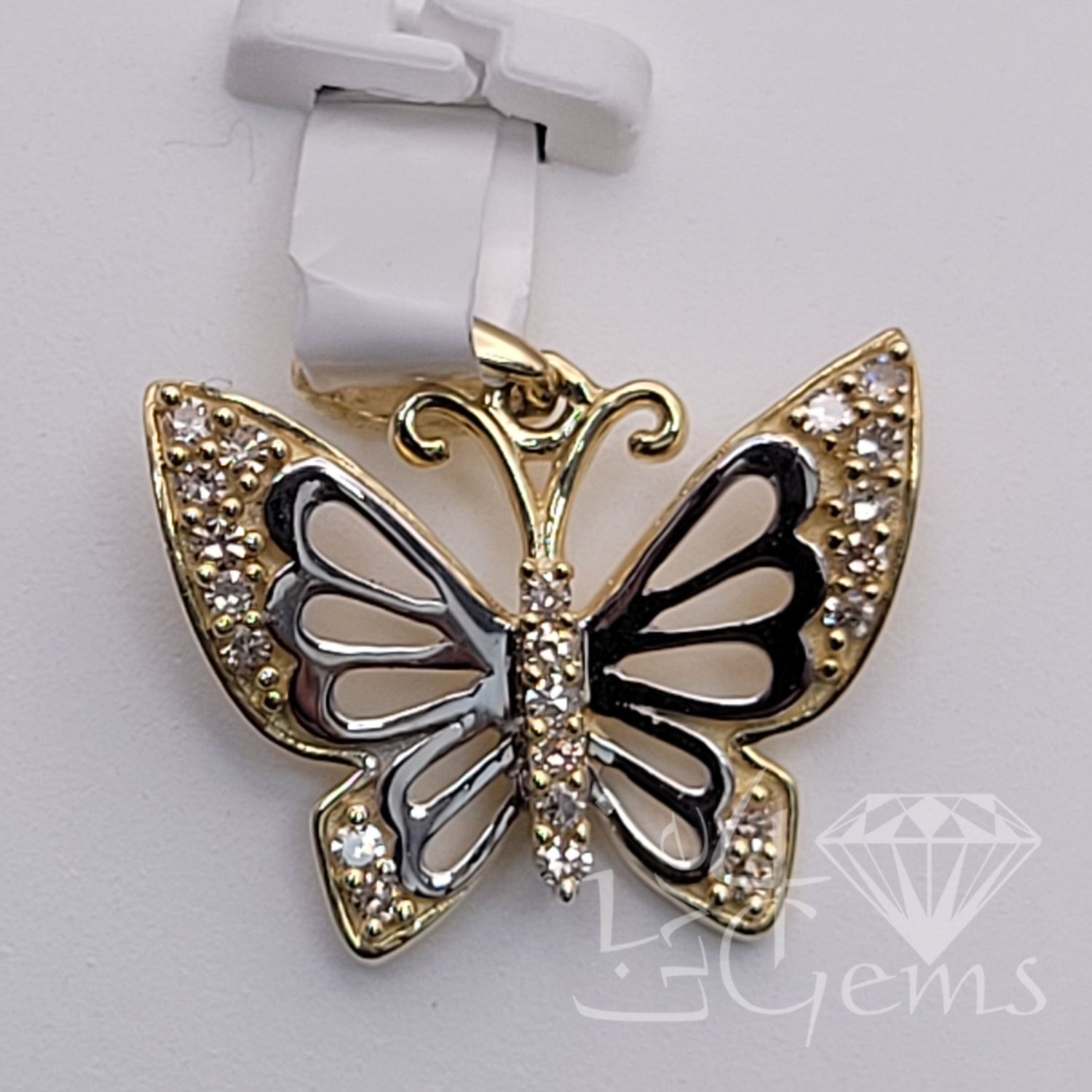10kt 1/8ctw Dia Two Tone Butterfly Pendant