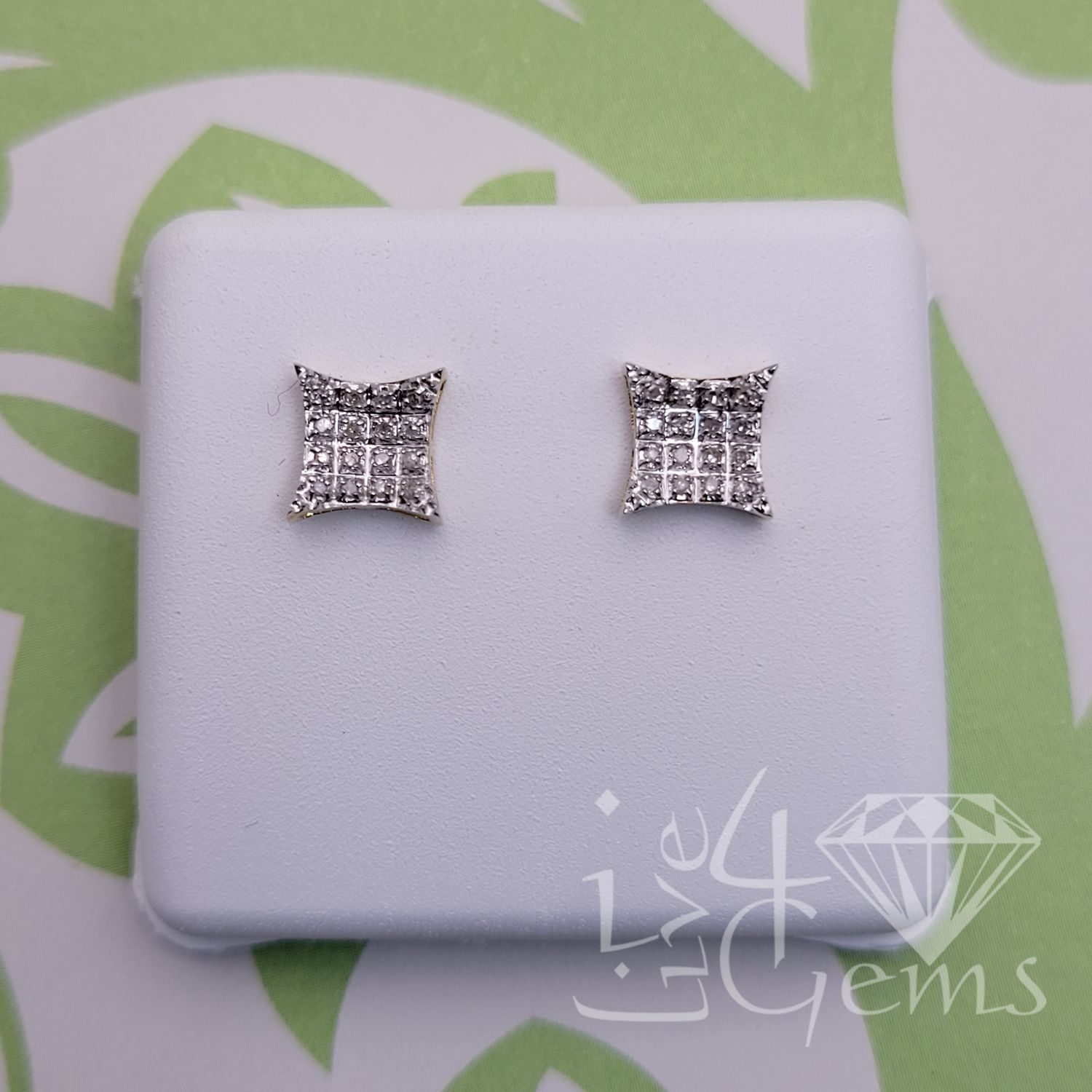 10kty 1/10ct Dia Micro-Pave Square Stud Earrings