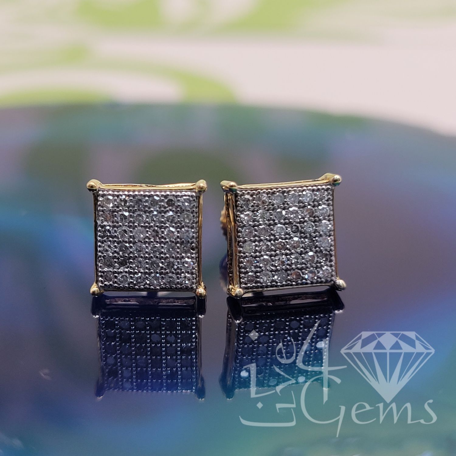 Silver GP 1/4ct Dia Square Cluster Stud Earrings