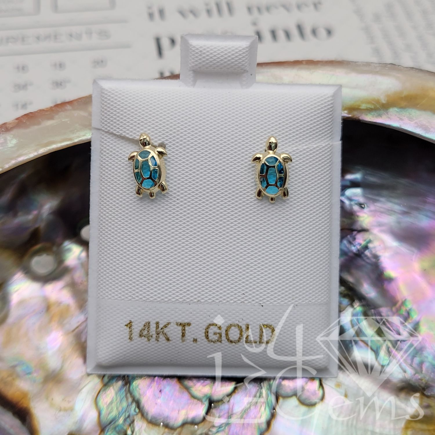 14kty Blue Cz Turtle Stud