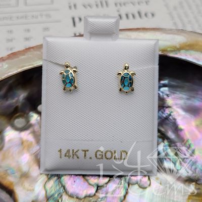 14kty Blue Cz Turtle Screwback Stud