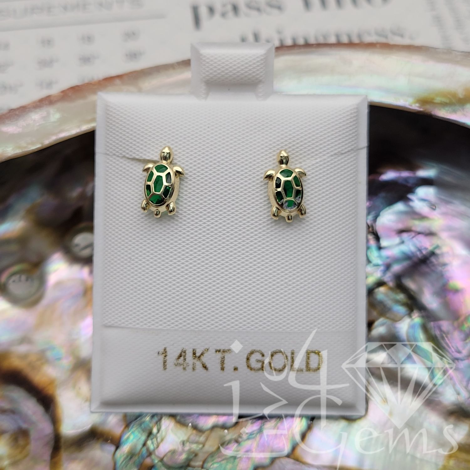 14kty Green Cz Turtle Stud