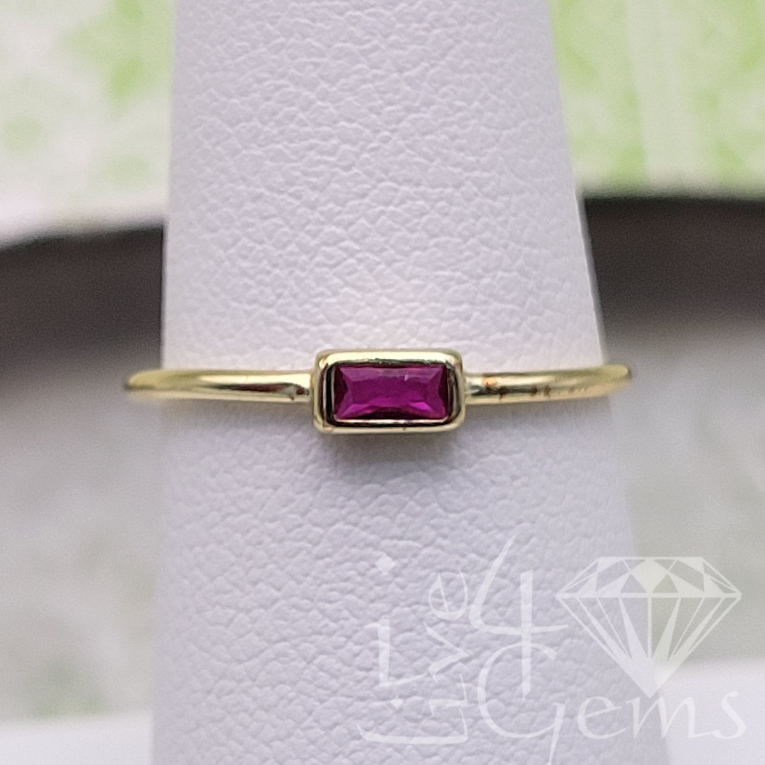 Silver Gold Plated Pink Rectangle CZ Ring