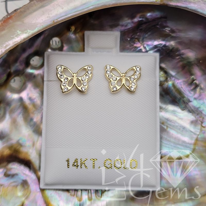 14kt Butterfly CZ Push Stud