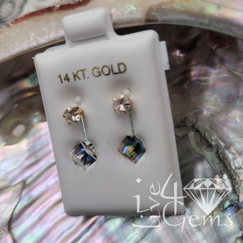14kt CZ Disco Cube Ear Cuff Screwback