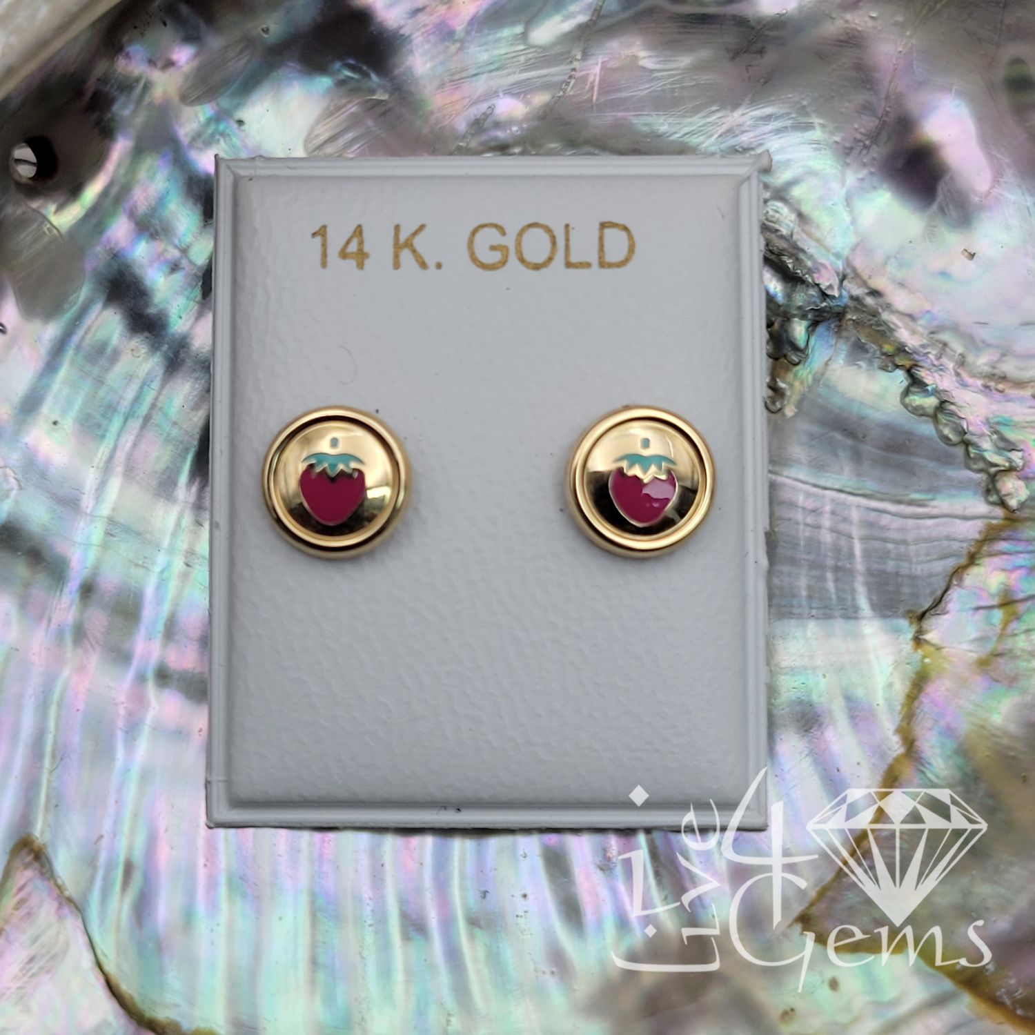 14kty Strawberry Round Screwback Stud