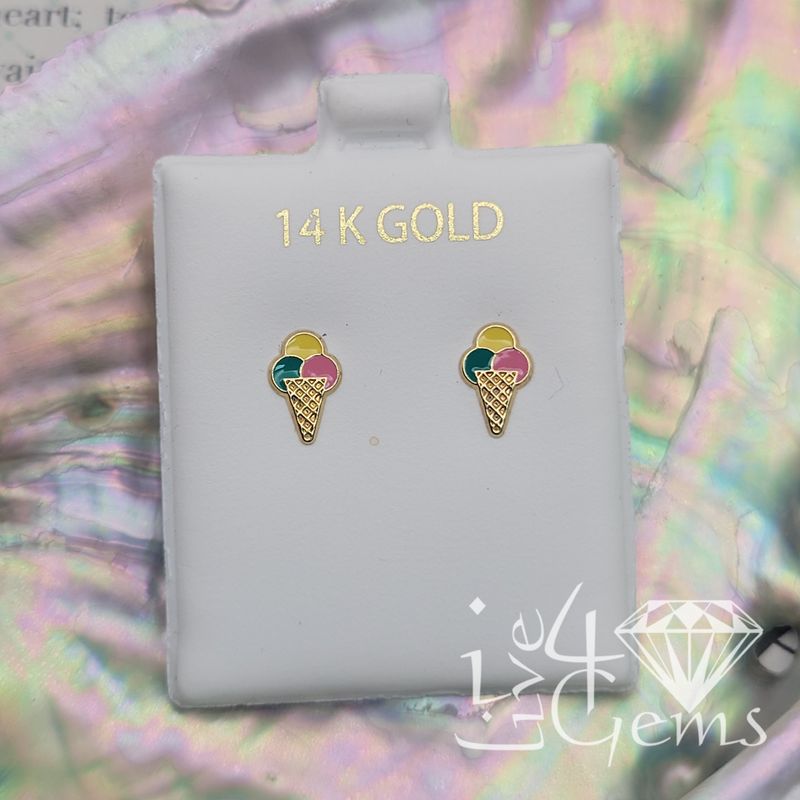 14kt Ice Cream Screwback Stud