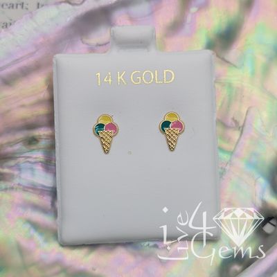 14kt Ice Cream Screwback Stud