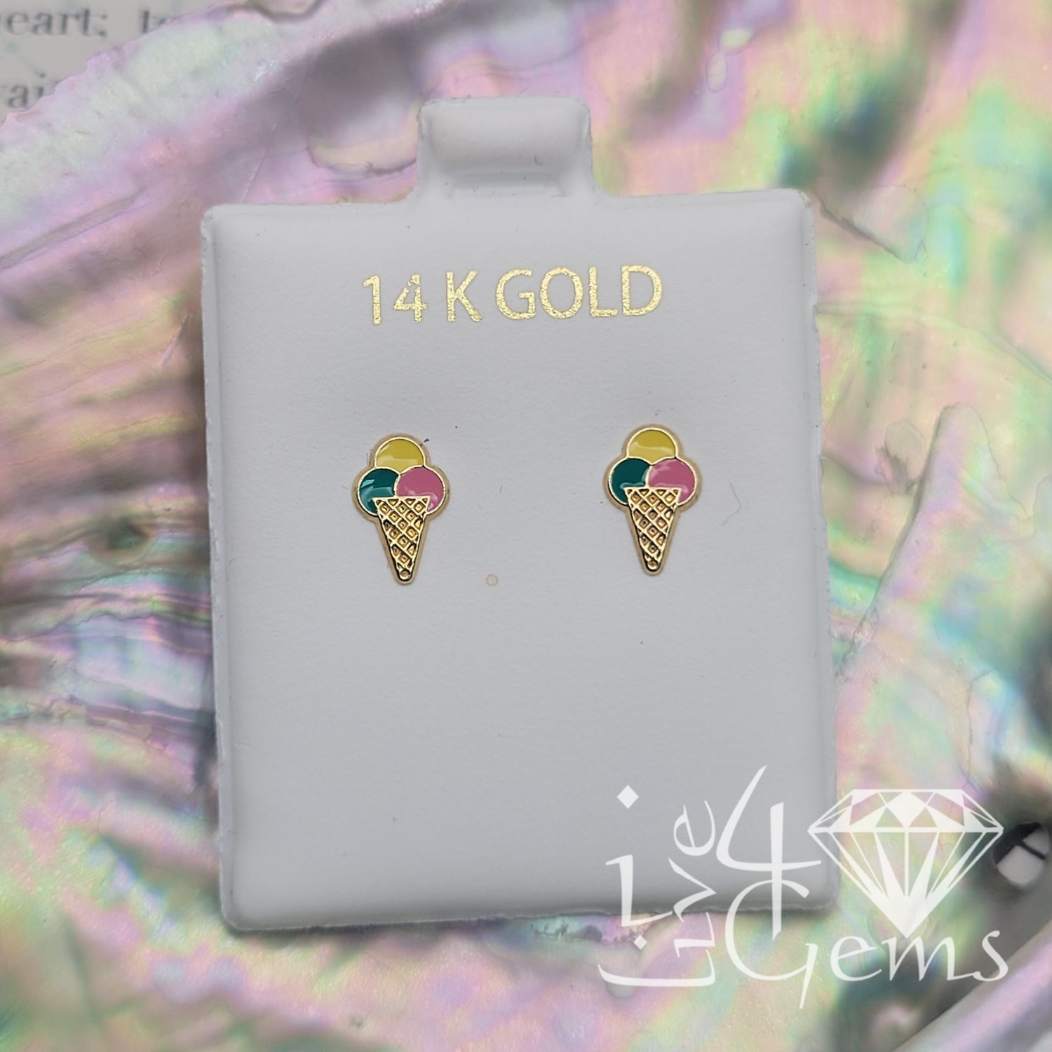 14kt Ice Cream Screwback Stud
