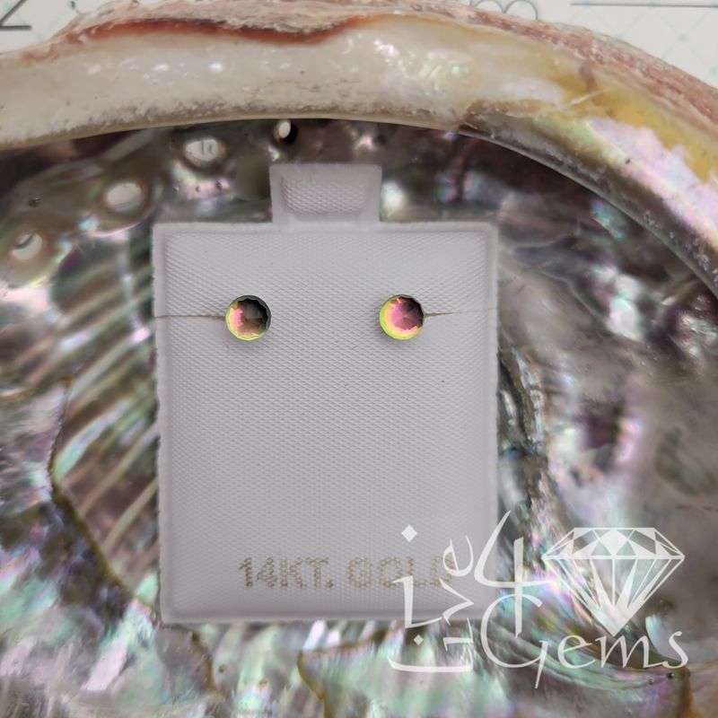 14kt  Disco Ball Rainbow Ball Screwback Stud